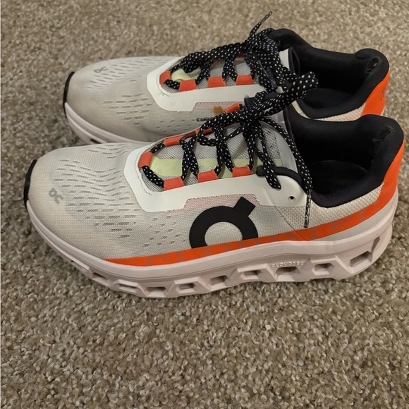 On Running Cloudmonster White and Orange Shoes - Picture 3 of 10